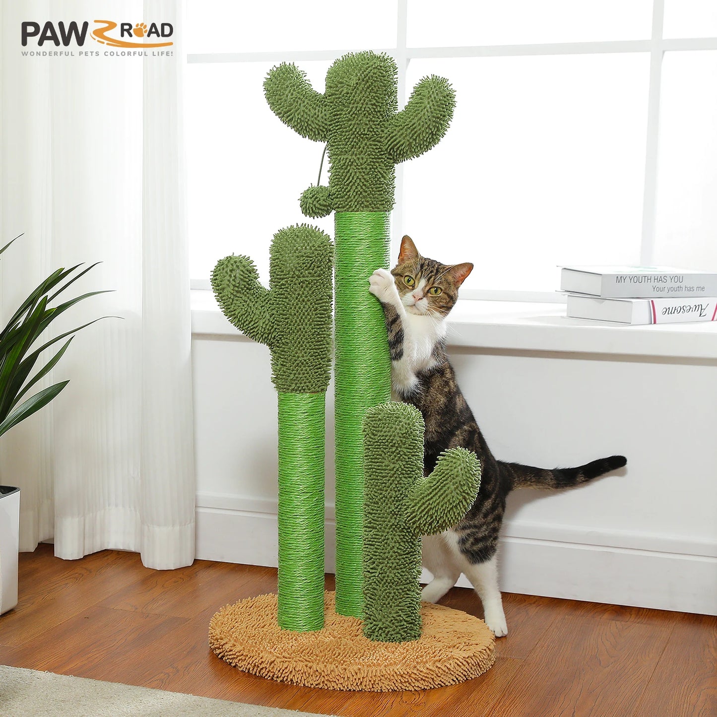 Cactus Cat Tree with Large Condo, Hammock, Dangling Ball, Small Cat Tower, Cat Scratching Post for Indoor, Cat Toys