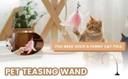 Cat Teaser Stick | Feather Rotating Funny | Steel Wire Long Pole | Self-Pleasure Interactive | Boredom Relief Toy For Cat Kitten