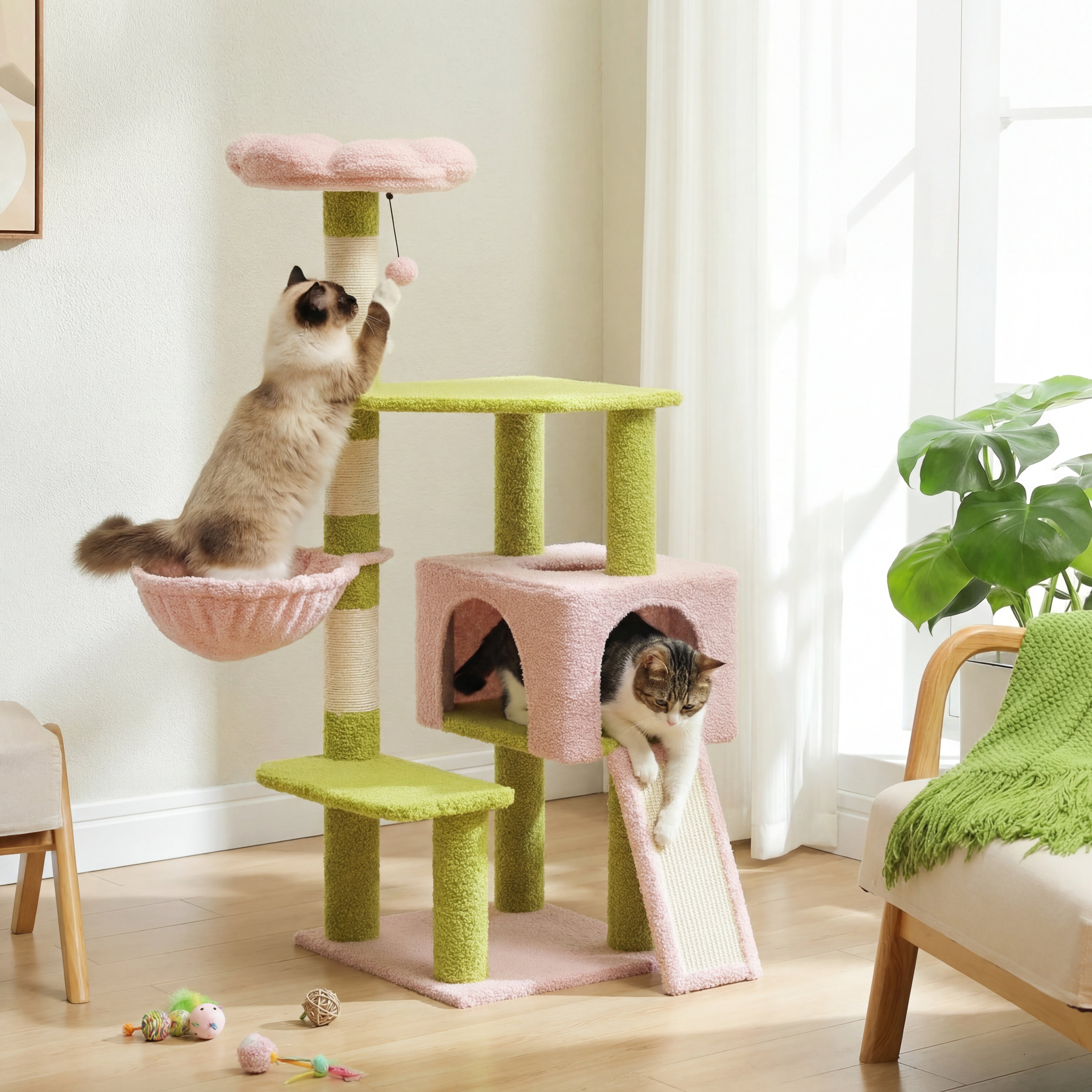 Flower Cat Tree Multi-Level Cat Tower with Sisal Covered Scratching Posts Cute Cat Condo for Indoor Small Medium Cats Top Perch
