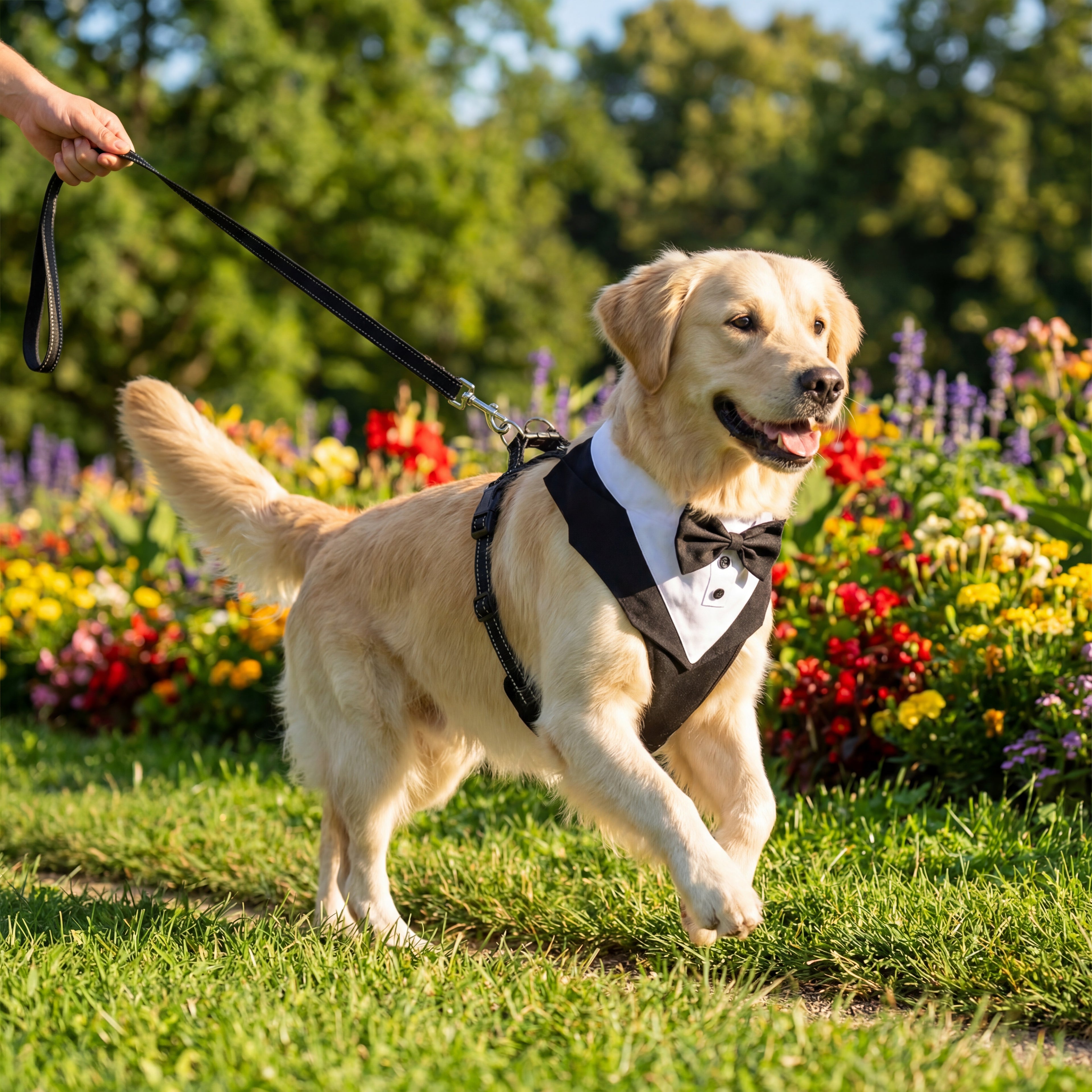 Dog Tuxedo Harness Adjustable Dog Harness No Pull for Small Medium Large Dogs Male Dogs Wedding Suit with Bow Tie Party Costume