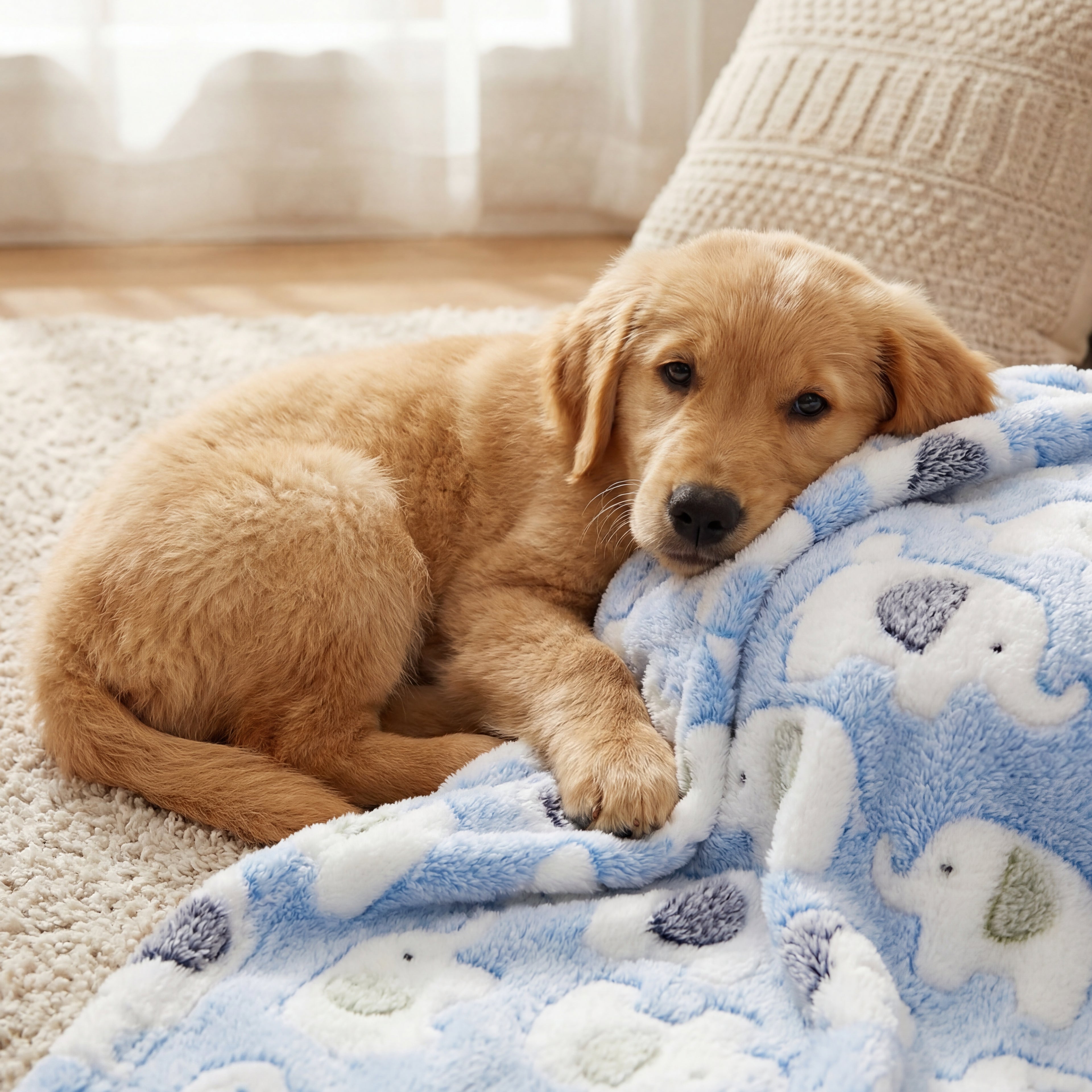 Super Soft Fluffy Elephant Pattern Pet Blanket, 1 Pack of 3 for Dogs Cats Puppies, Blue Pink Yellow Small Size