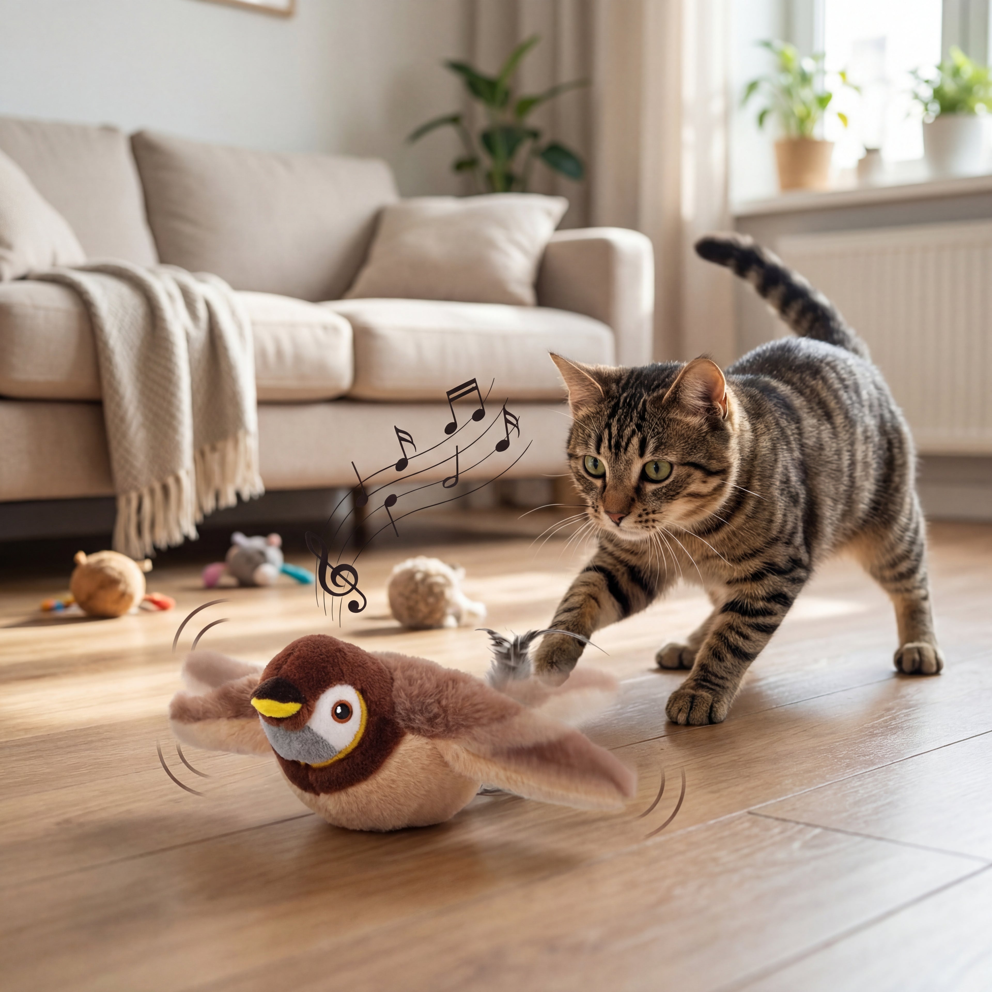 Hot Cat Interactive Toys Catnip Electric Pat Bird (with Catnip) Dog Cats Touch-Activated Squeaky Plush Toy Pet USB Rechargeable