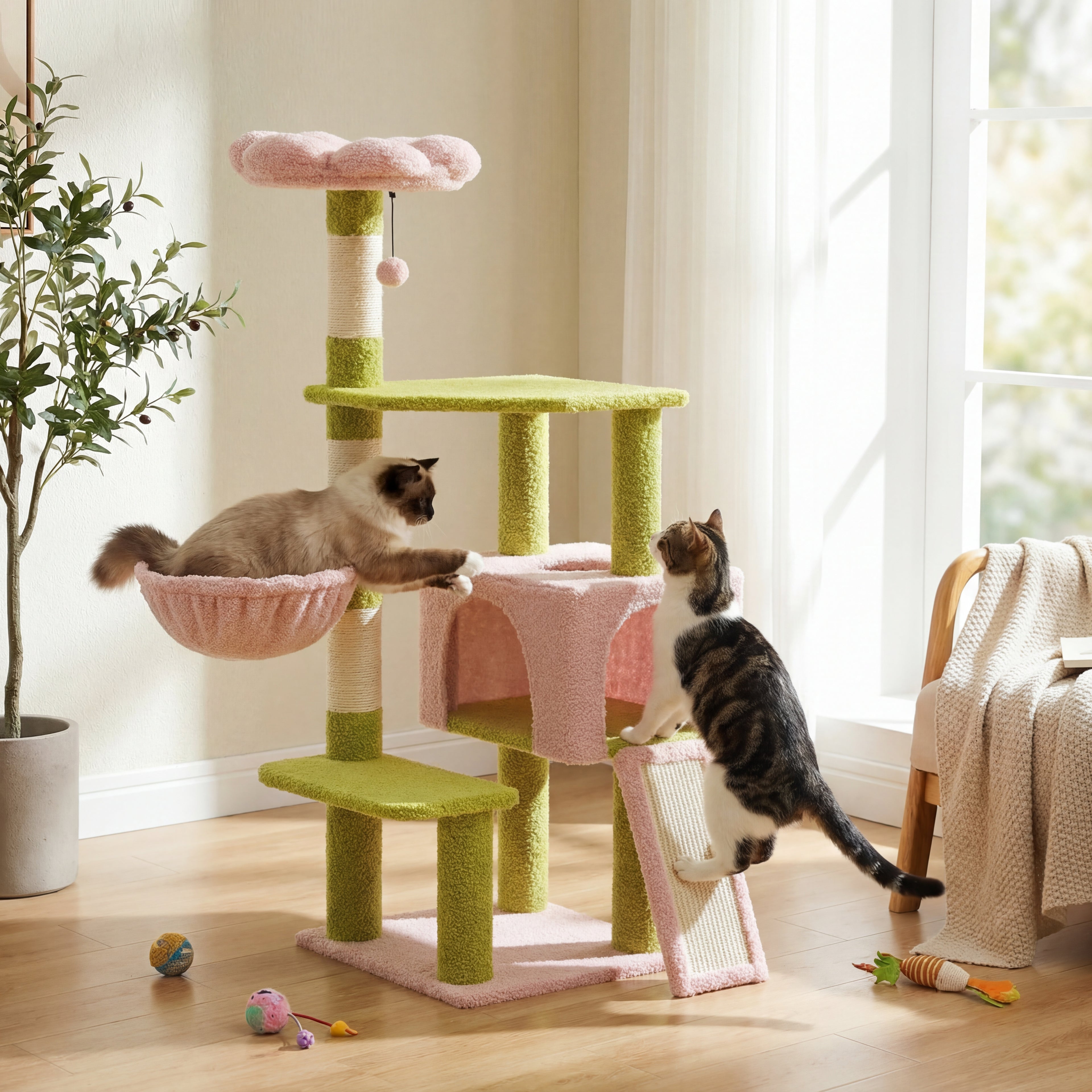 Flower Cat Tree Multi-Level Cat Tower with Sisal Covered Scratching Posts Cute Cat Condo for Indoor Small Medium Cats Top Perch