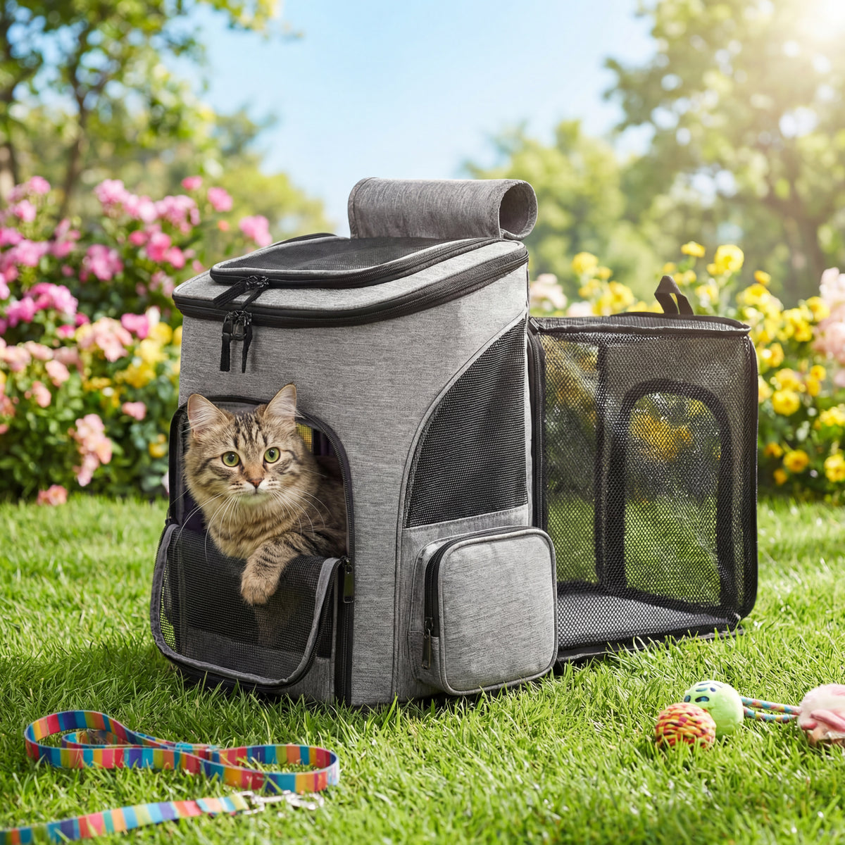 Breathable Pet Cat Carrier Backpack Foldable Pet Carrier Transport Travel Bag Expandable Large Capacity for Cats and Dogs