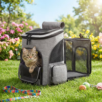 Breathable Pet Cat Carrier Backpack Foldable Pet Carrier Transport Travel Bag Expandable Large Capacity for Cats and Dogs